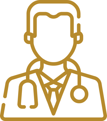 Outline icon of a male doctor with stethoscope and clipboard