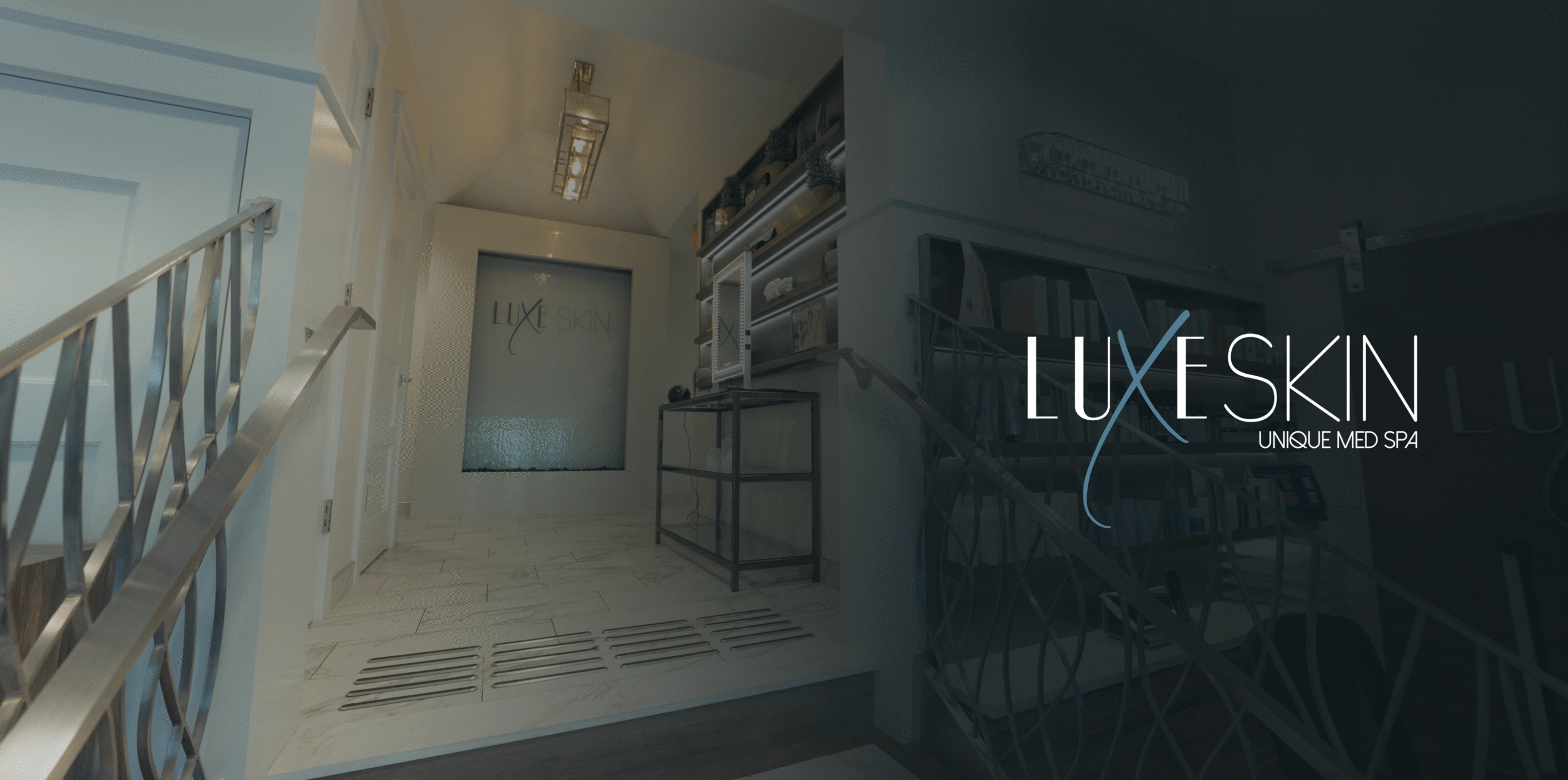 Clean, professional medical spa treatment room with neutral tones at LuxeSkin Med Spa in Naperville
