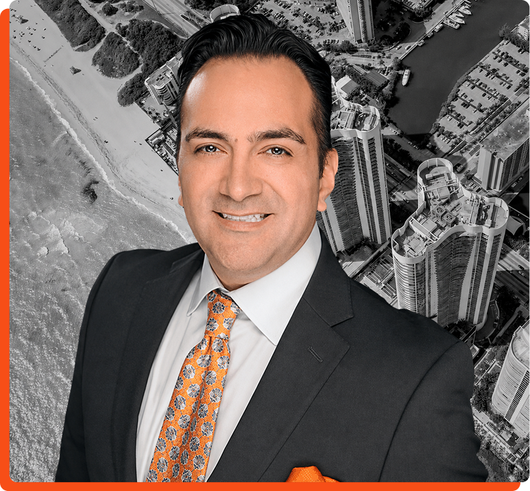 Dr. Pat Pazmiño, Board-Certified Plastic Surgeon, in professional headshot with Miami aerial view background