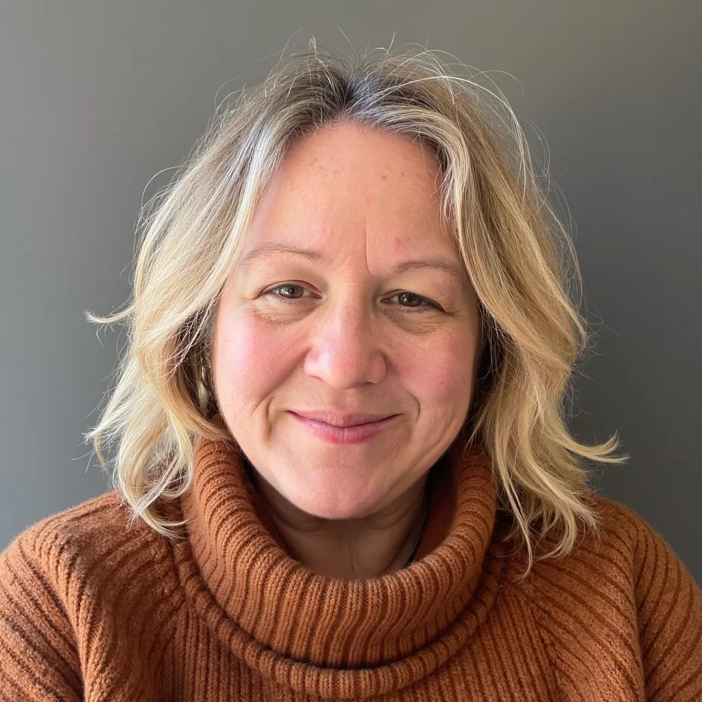 Kristin Schultz, PsyD, licensed psychologist, smiling at camera against a grey background