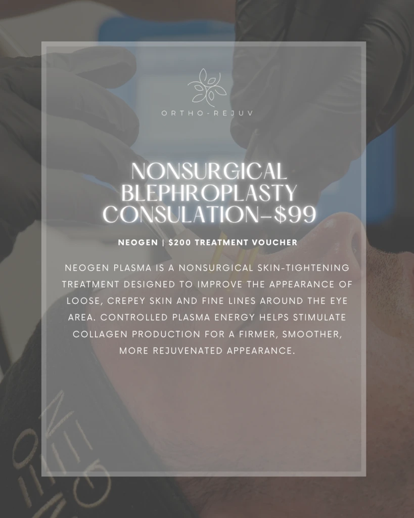 Ortho-Rejuv promotion: Nonsurgical blephroplasty consultation $99, NeoGen $200 treatment voucher