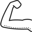 Illustration of flexed bicep muscle with dotted line