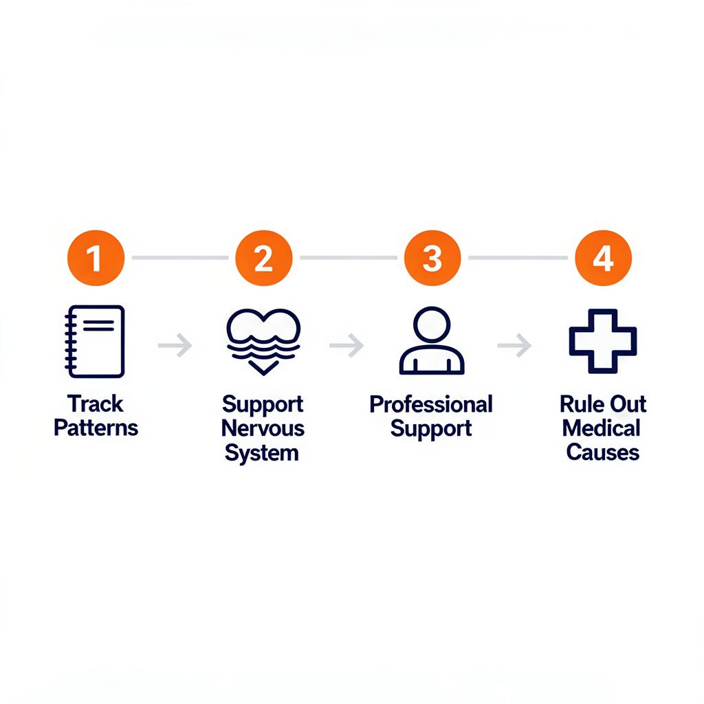 Four action steps: Track, Support, Professional Help, Medical Check