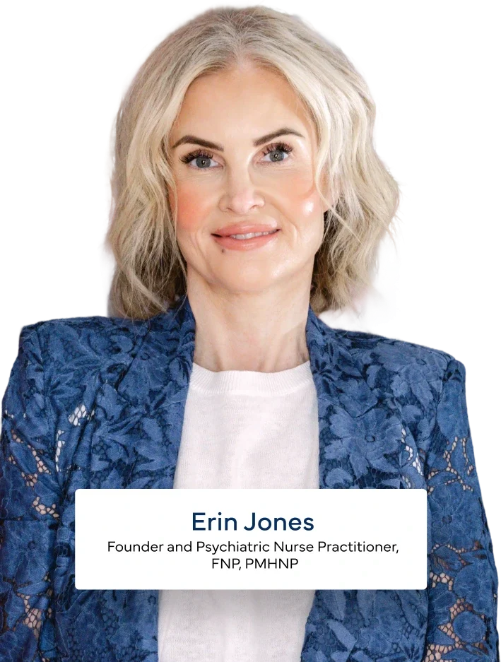 Erin Jones, Founder and Psychiatric Nurse Practitioner, FNP, PMHNP headshot portrait