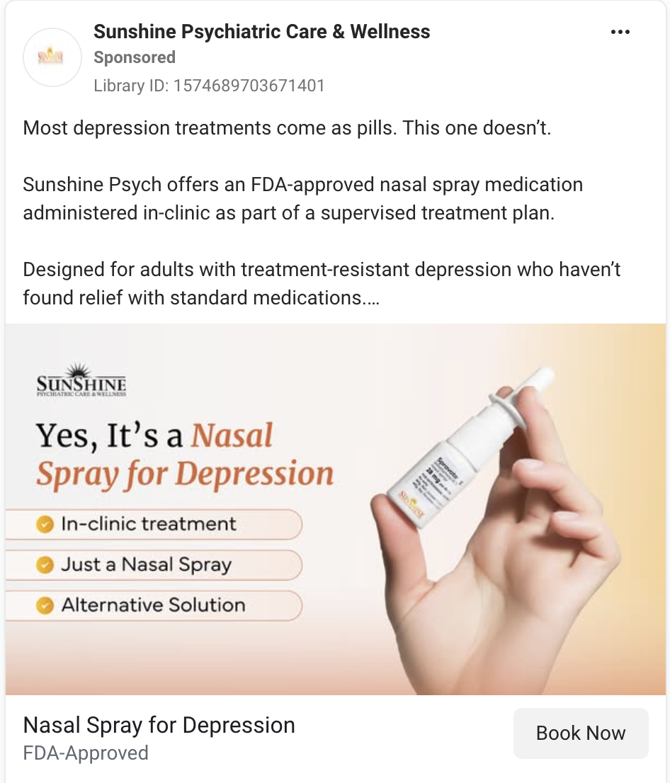 example of spravato meta ad