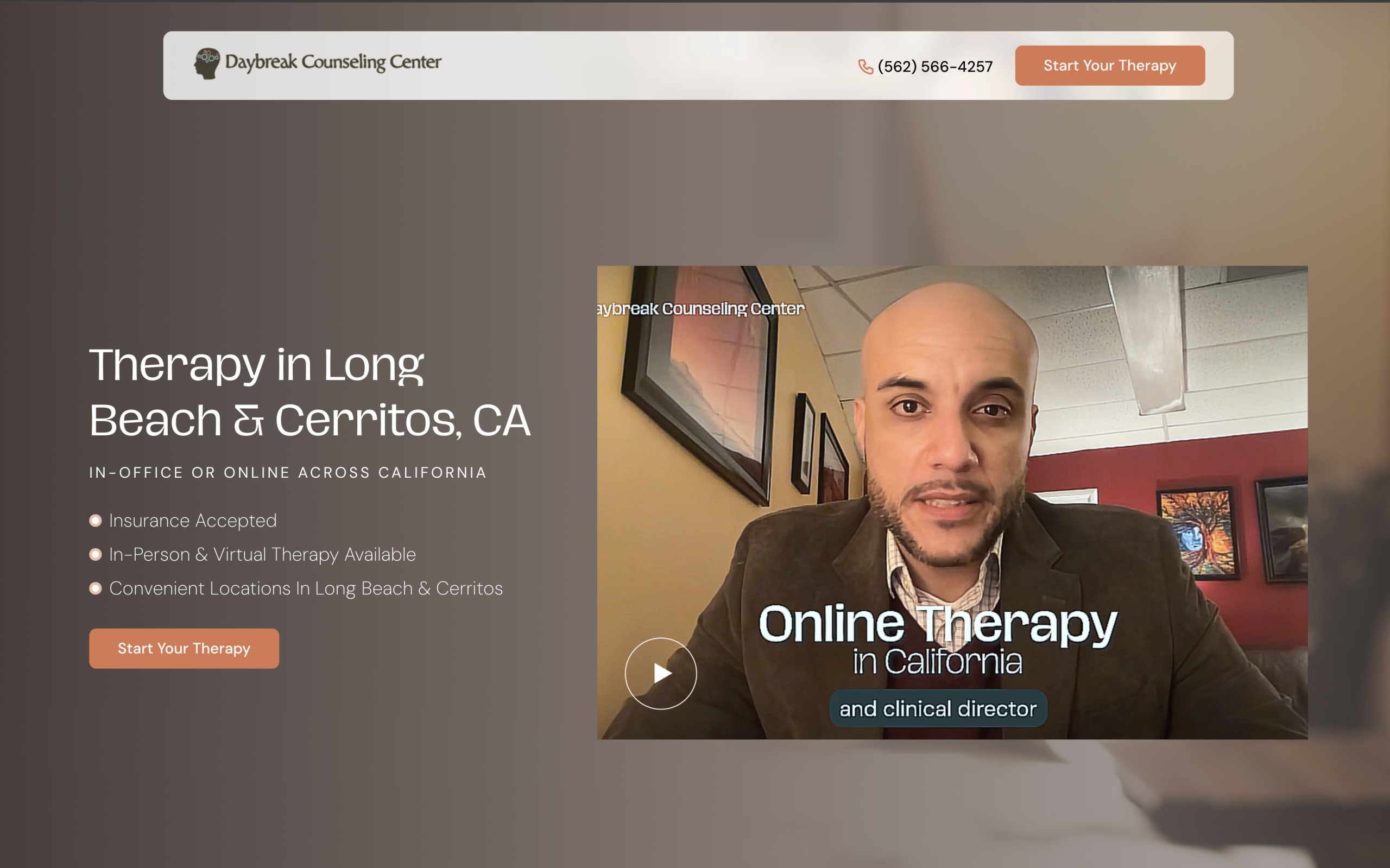google ad landing page for therapy