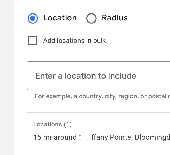 tms google ad campaign radius