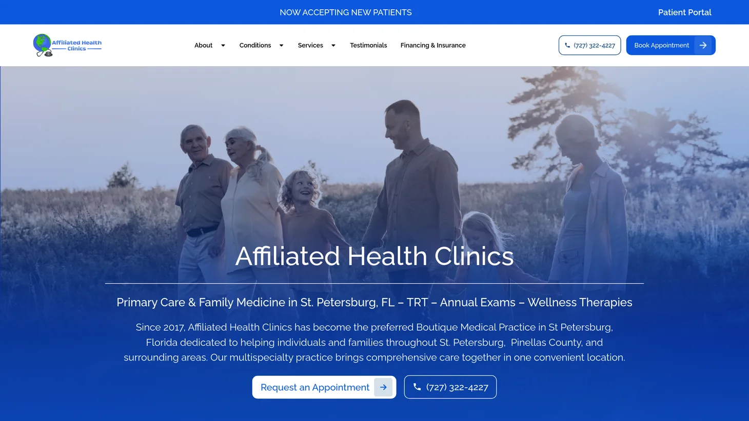 Affiliated Health Clinics website homepage designed by PilotPractice