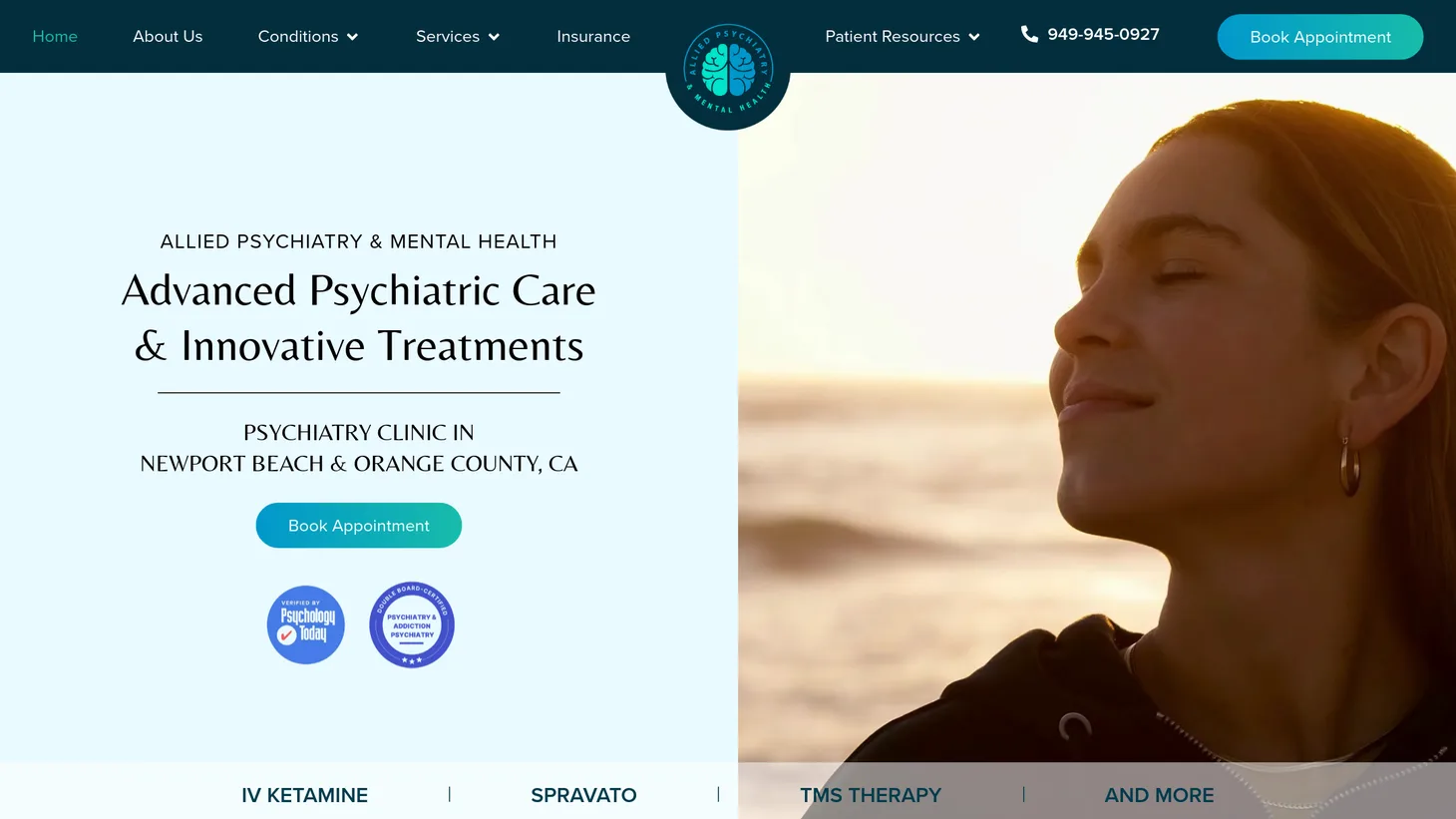 Allied Psychiatry and Mental Health website homepage designed by PilotPractice