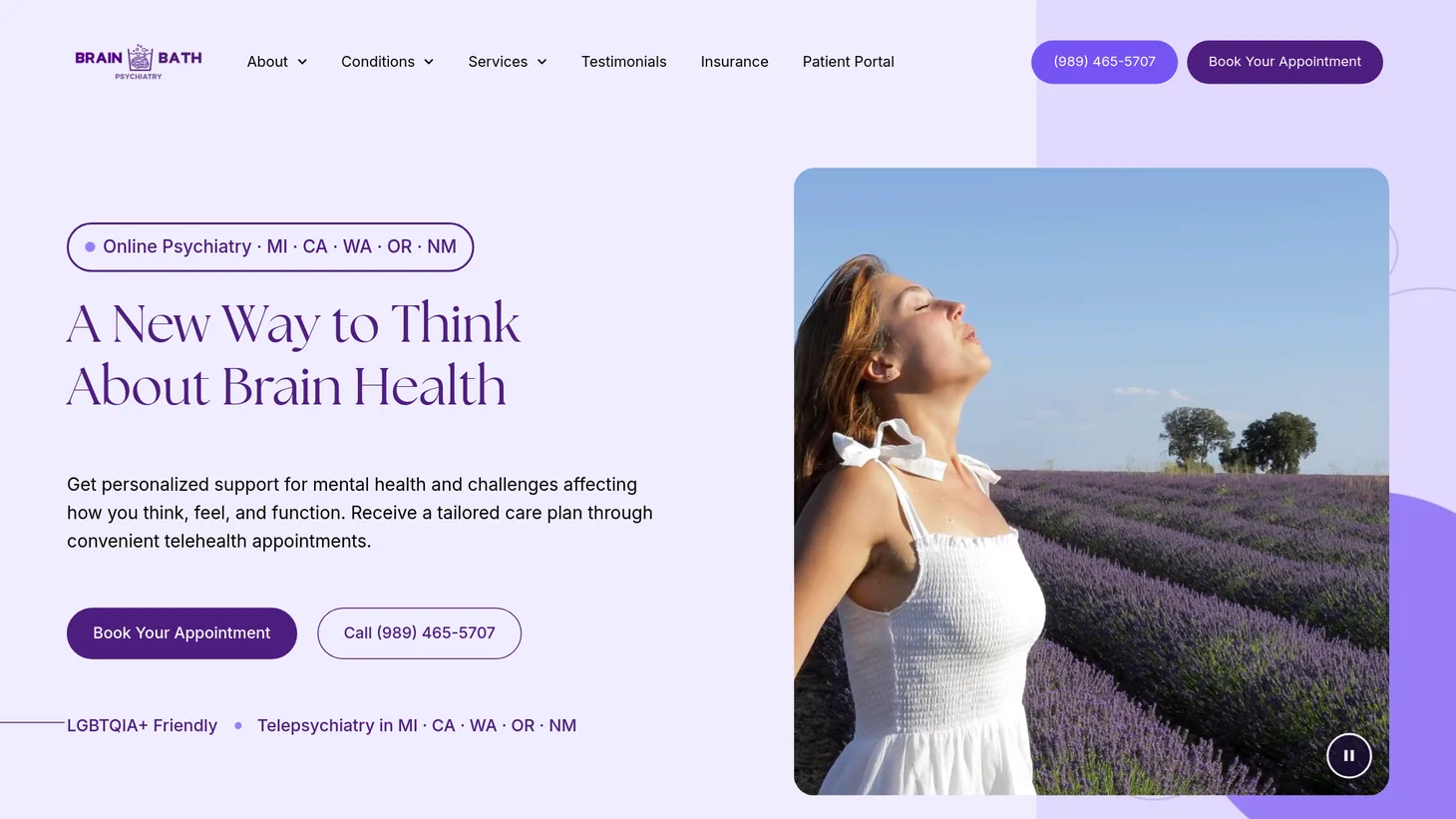 Brain Bath website homepage designed by PilotPractice