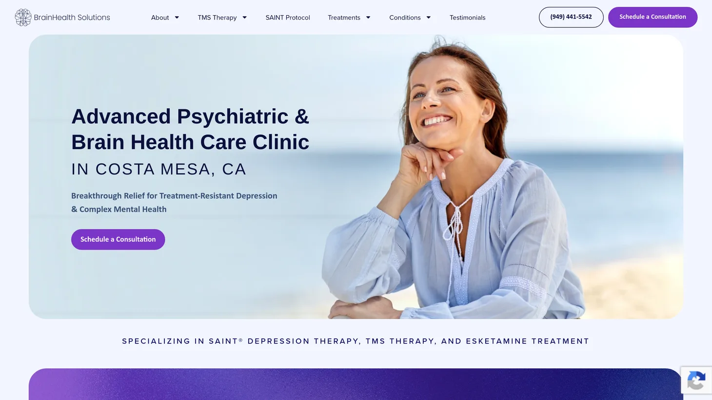 BrainHealth Solutions website homepage designed by PilotPractice