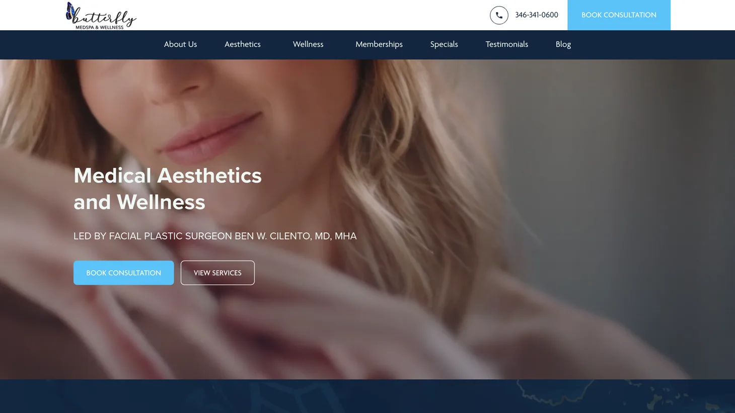 Butterfly MedSpa and Wellness website homepage designed by PilotPractice