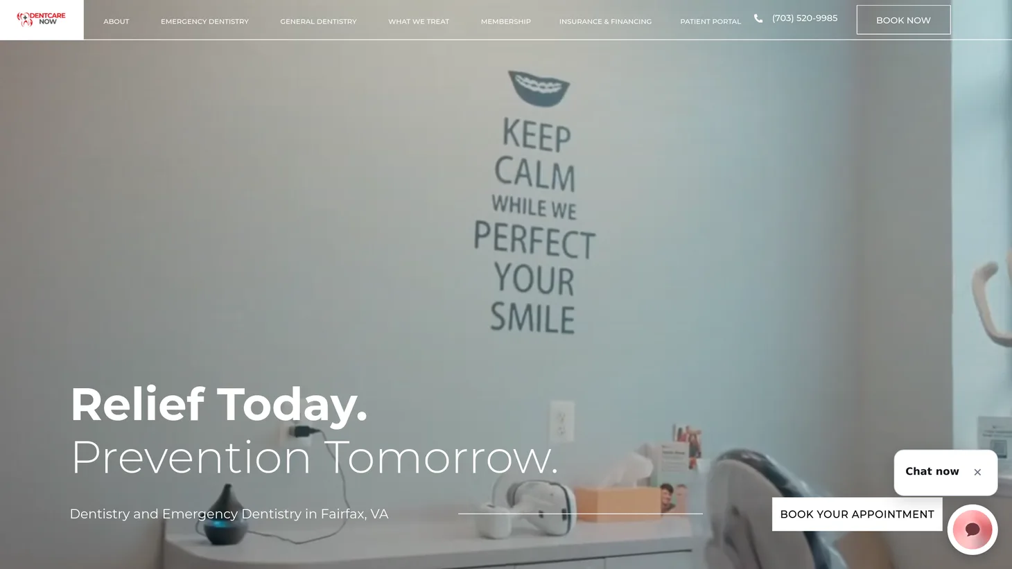 Dentcare Now website homepage designed by PilotPractice