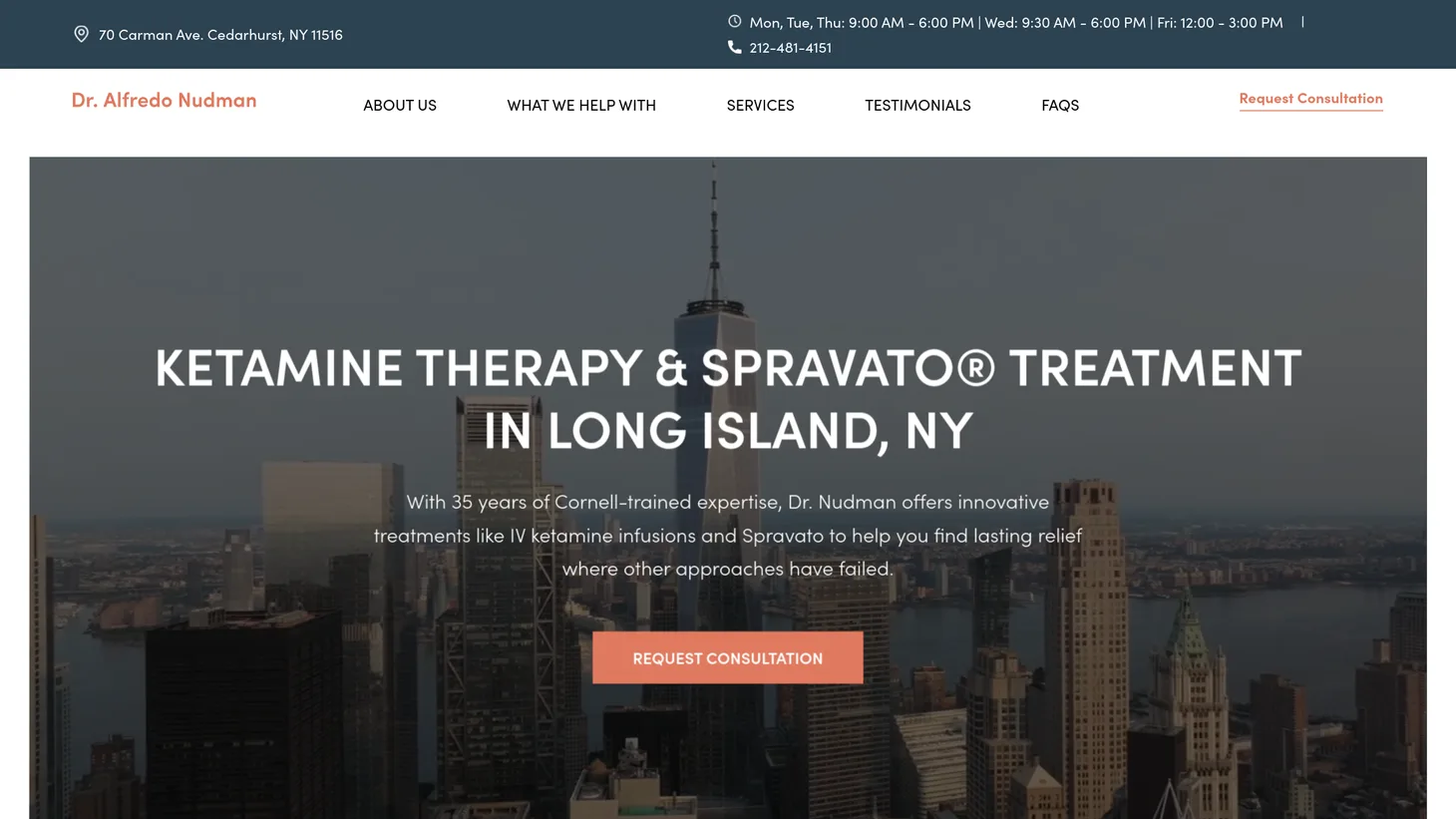 Dr. Alfredo Nudman website homepage designed by PilotPractice