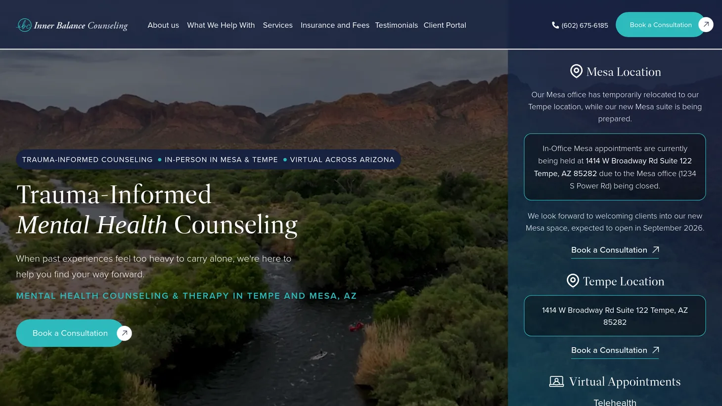 Inner Balance Counseling website homepage designed by PilotPractice