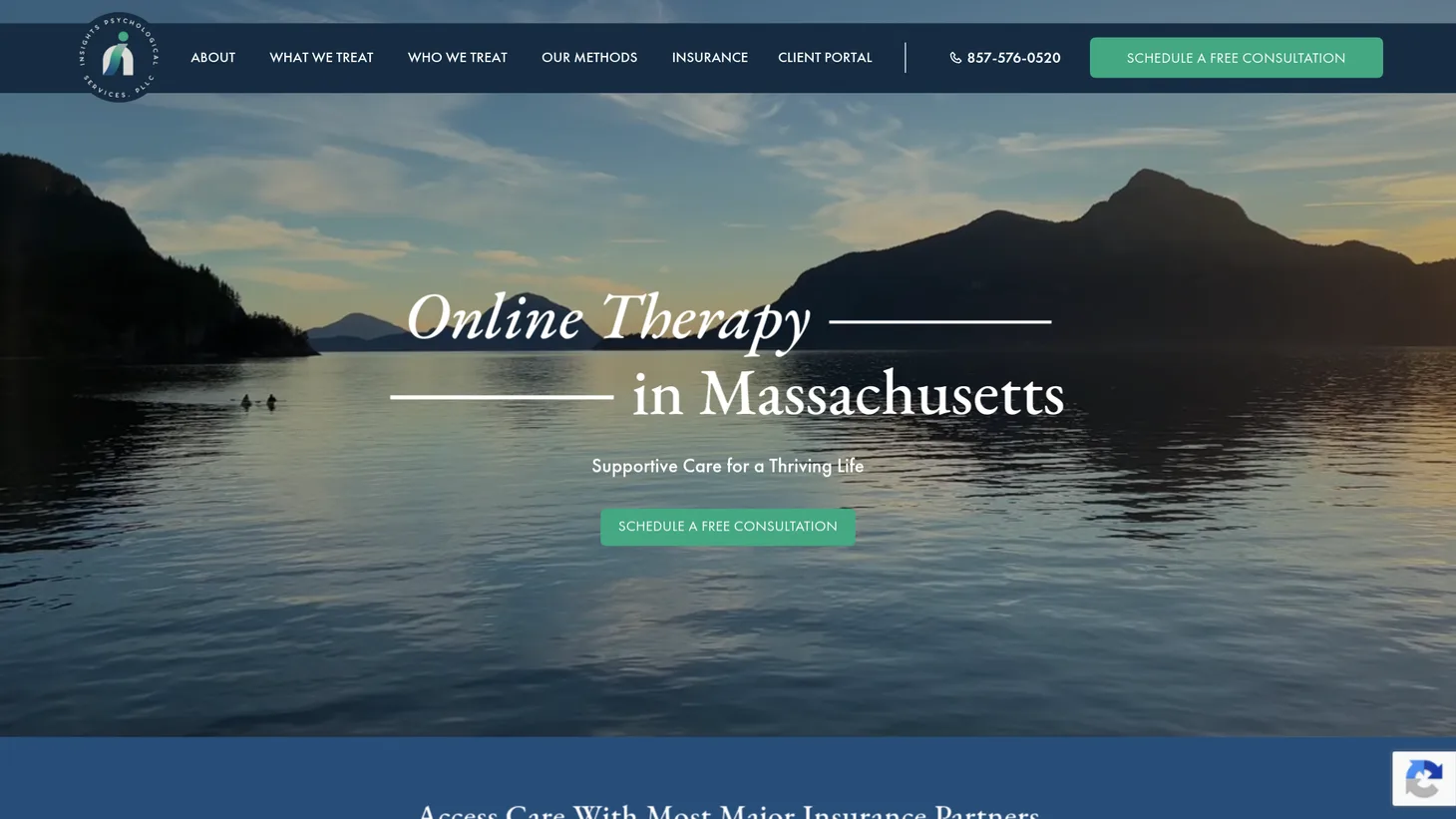 Insights Psychological Services website homepage designed by PilotPractice