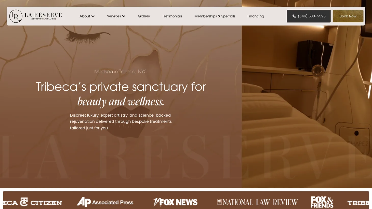 La Réserve Aesthetics & Wellness website homepage designed by PilotPractice