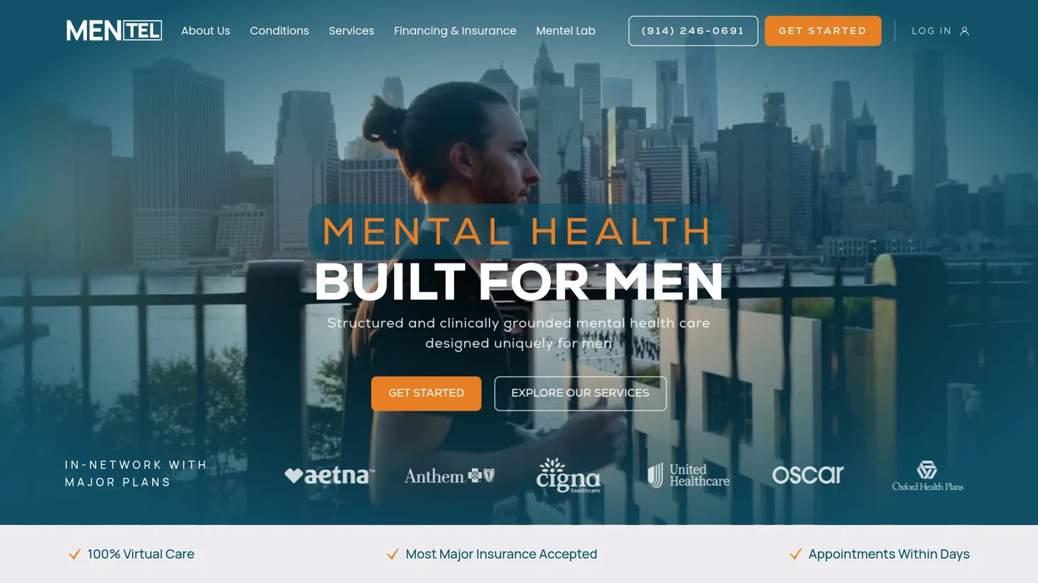 Mentel website homepage designed by PilotPractice