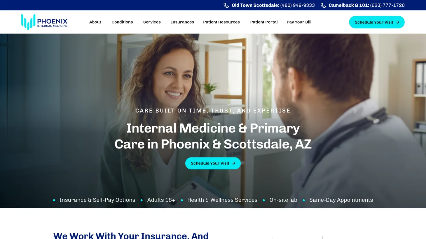 Phoenix Internal Medicine website homepage designed by PilotPractice
