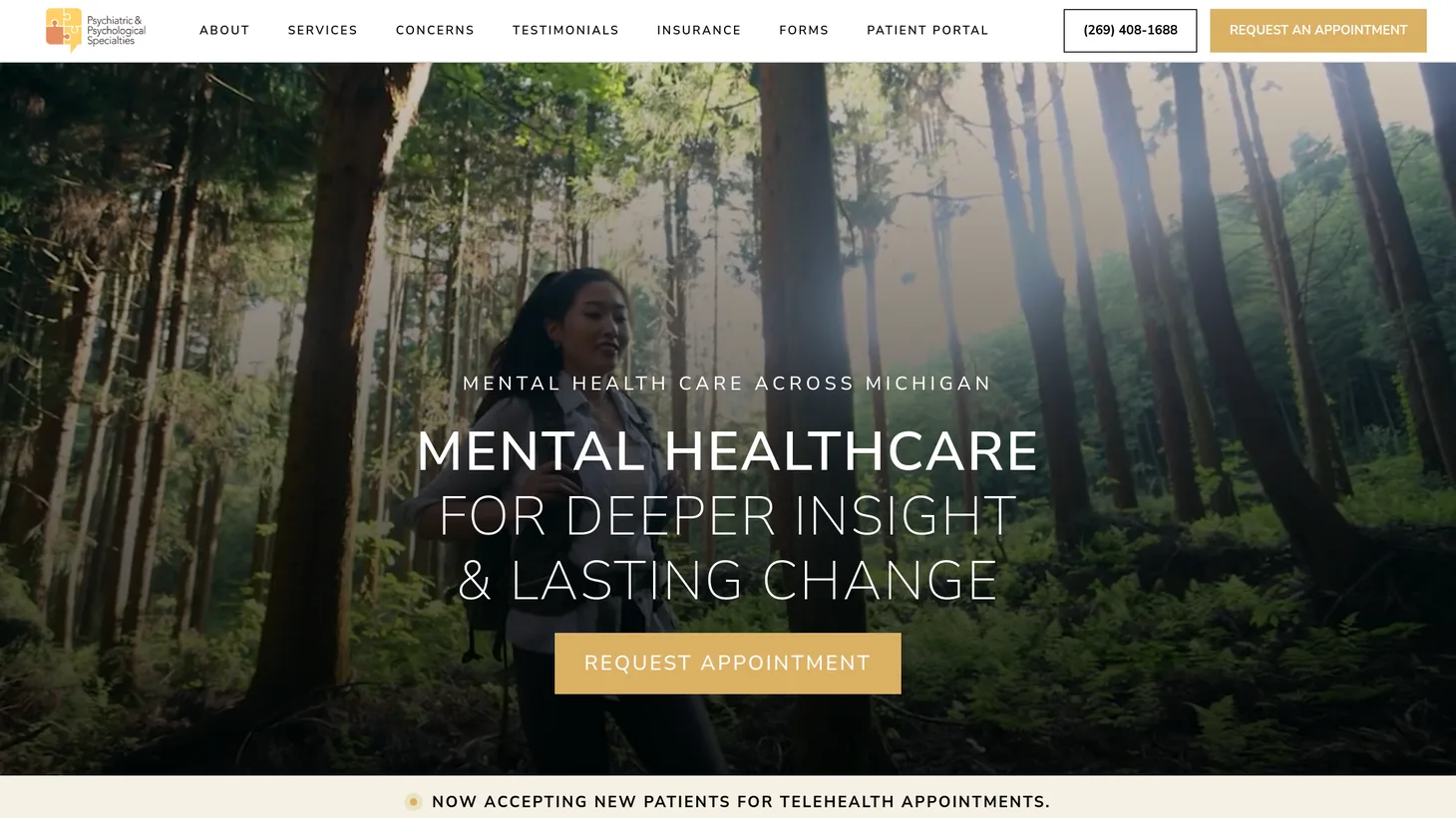Psychiatric and Psychological Specialties website homepage designed by PilotPractice