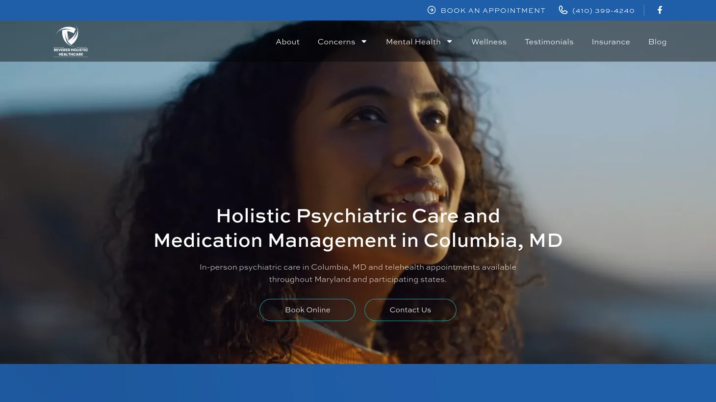 Revered Holistic Healthcare website homepage designed by PilotPractice