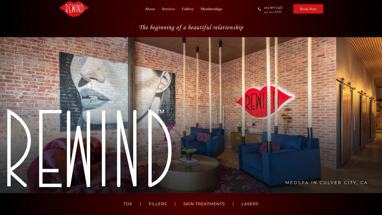 Rewind Aesthetics website homepage designed by PilotPractice