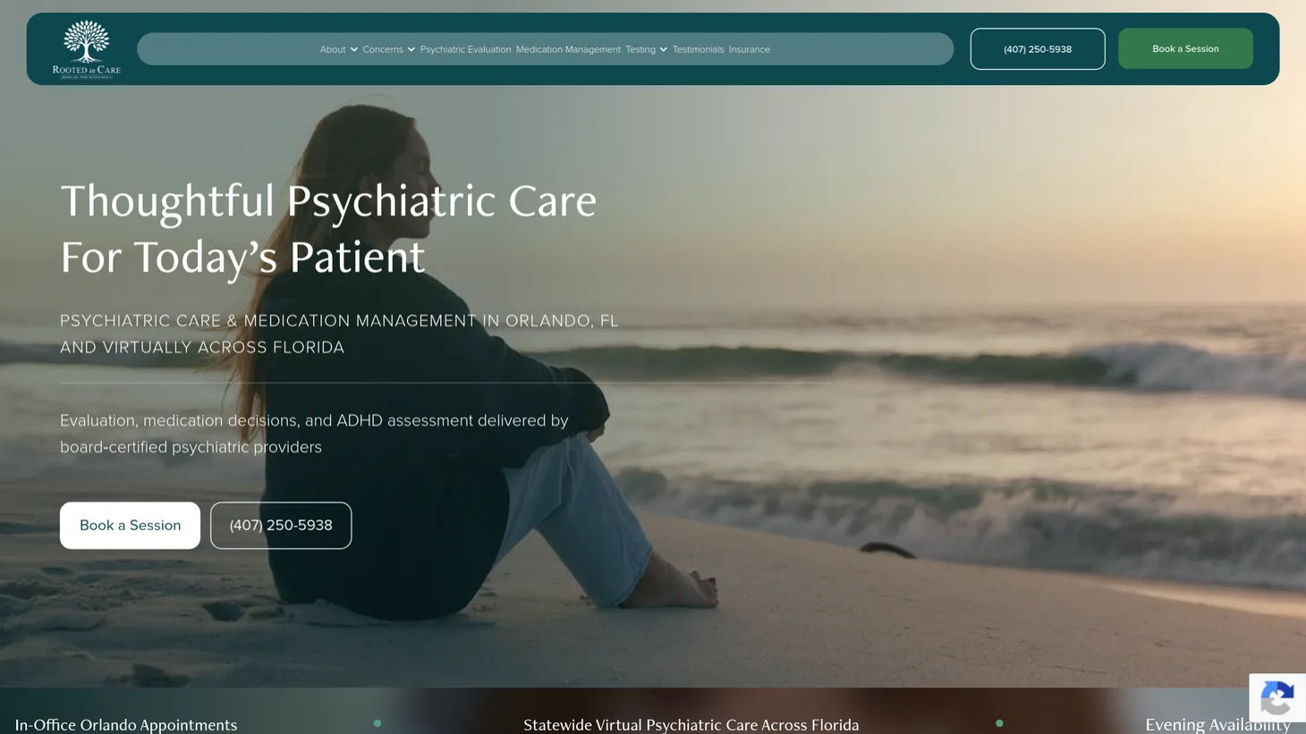 Rooted in Care website homepage designed by PilotPractice