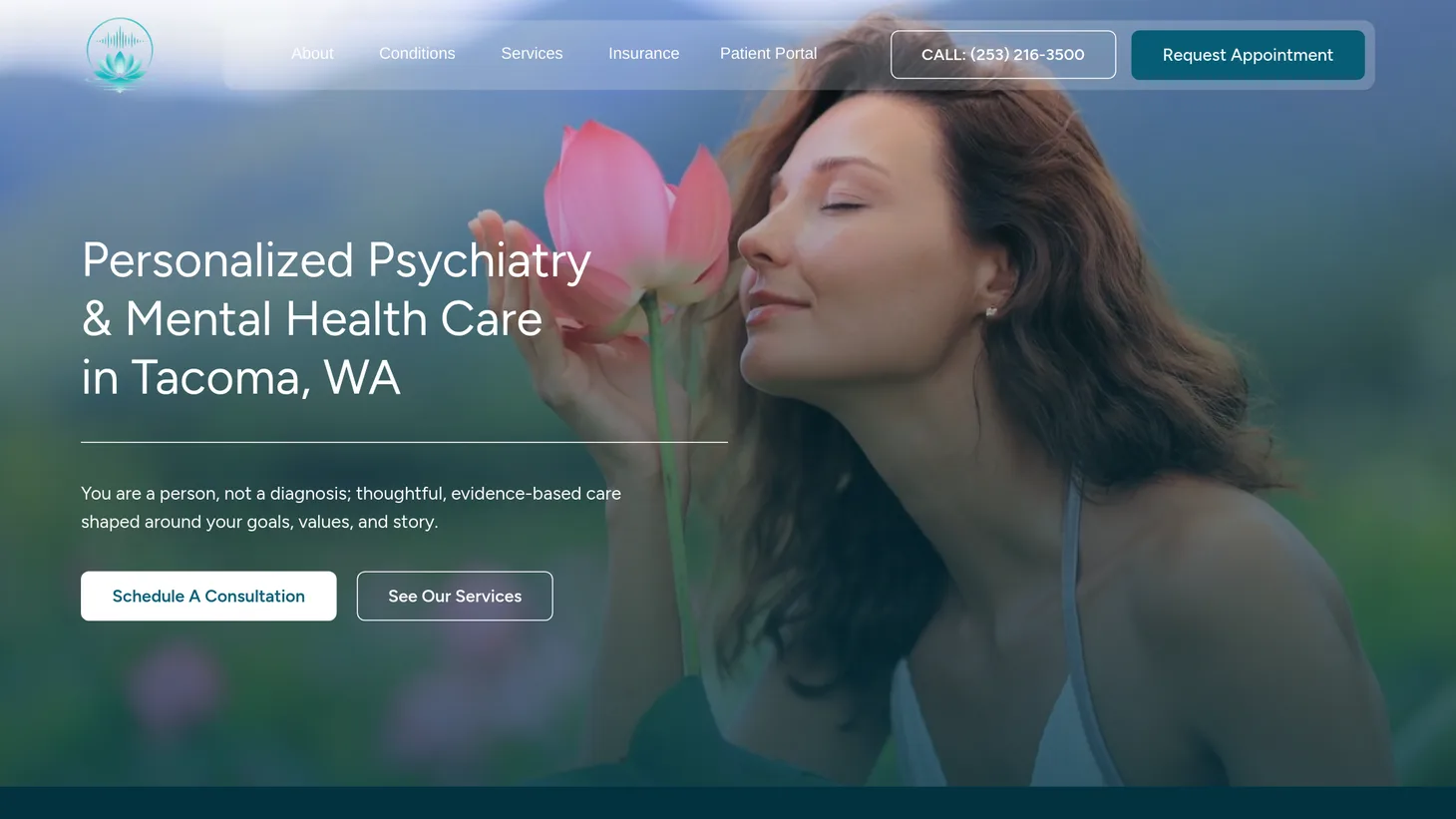 Serene Sound Wellness website homepage designed by PilotPractice