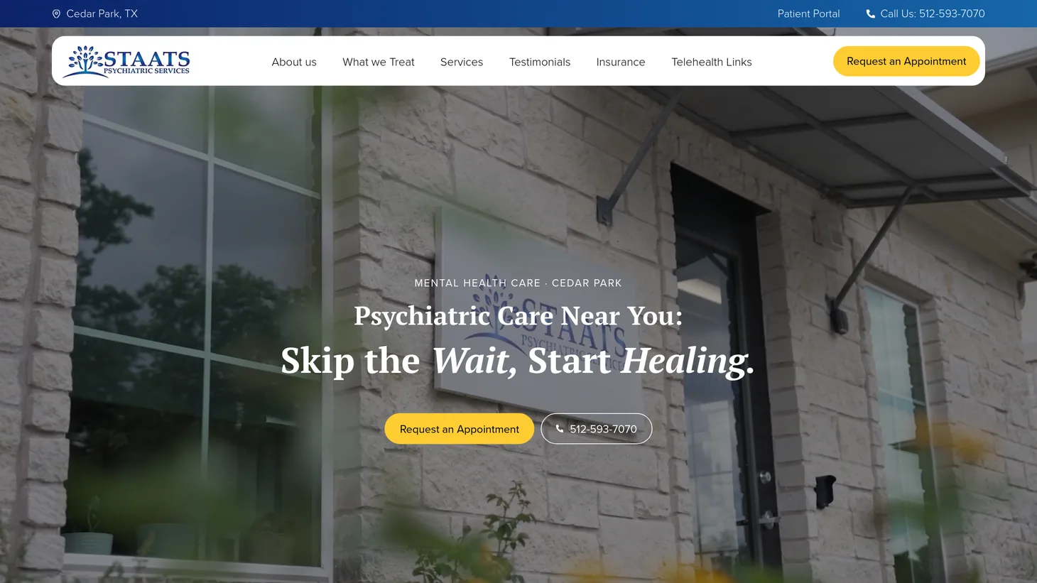 Staats Psychiatric Services website homepage designed by PilotPractice