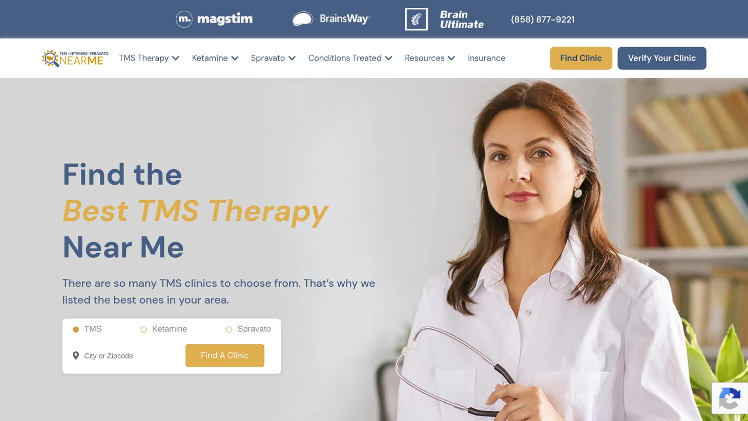 TMS Therapy Near Me website homepage designed by PilotPractice