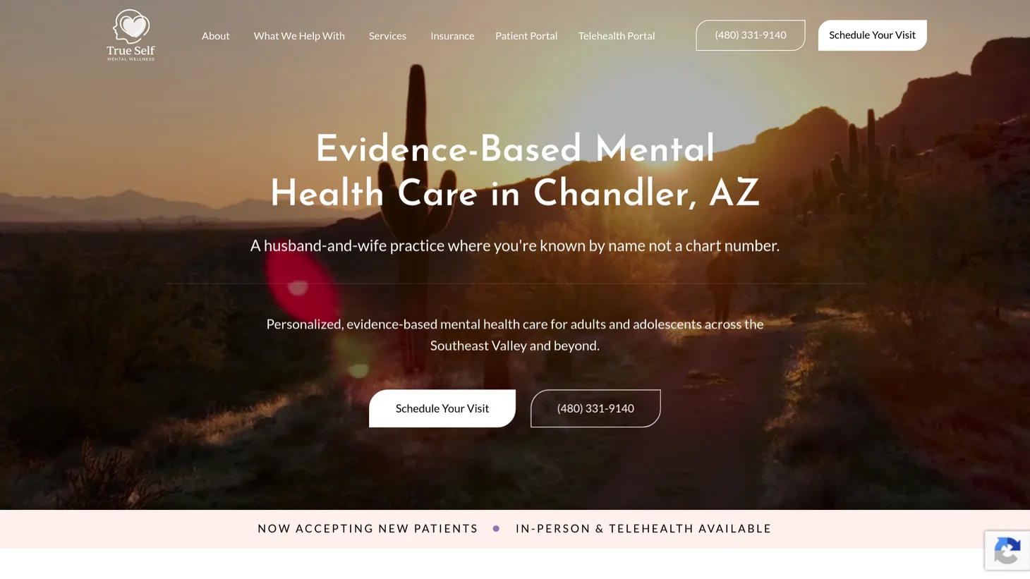 True Self Mental Wellness website homepage designed by PilotPractice