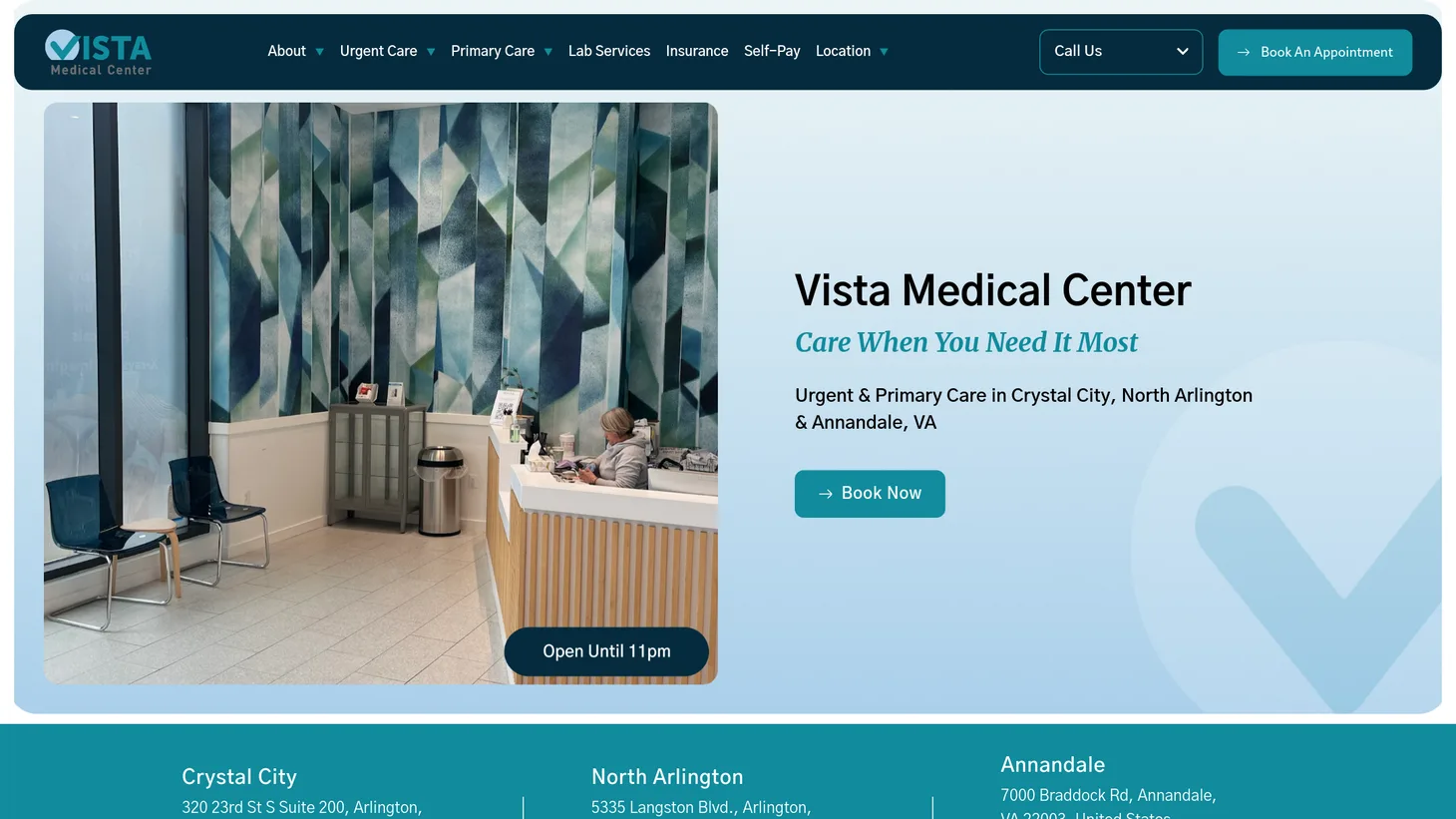 Vista Medical Center website homepage designed by PilotPractice