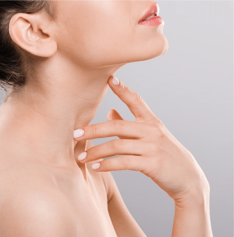 Woman's profile showing a defined jawline and smooth neck area