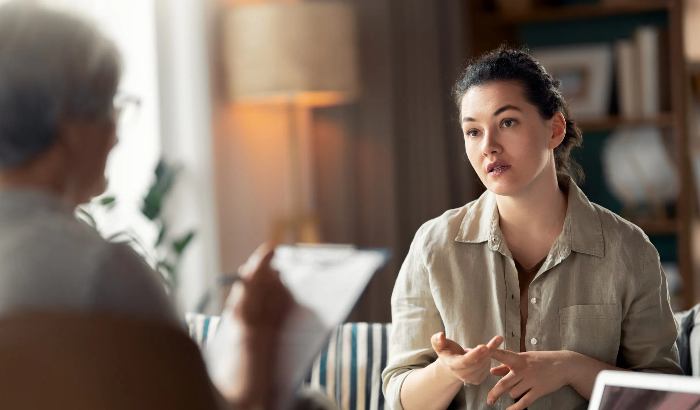 Woman talking with a therapist
