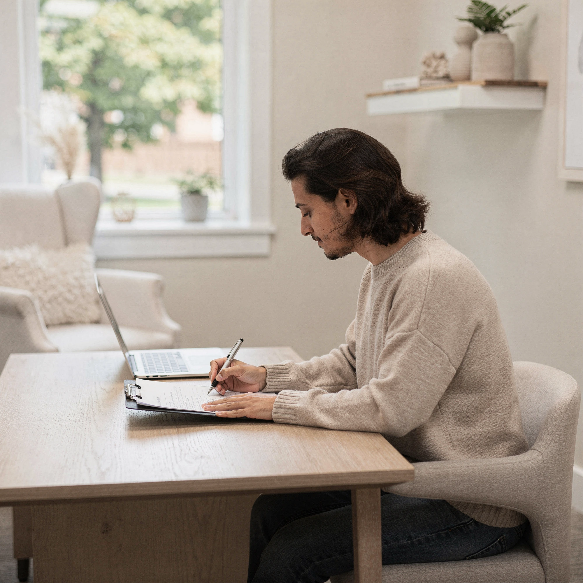 Adult reflecting on ADHD symptoms such as focus and organization challenges