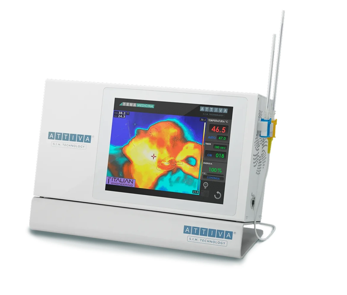 Attiva radiofrequency device with thermal imaging display showing treatment area