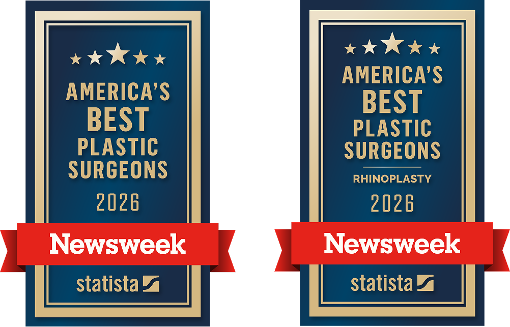 Newsweek America's Best Plastic Surgeons 2026 award badge with five stars