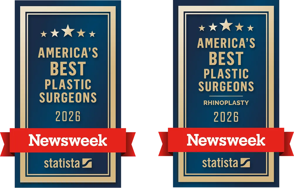 Newsweek America's Best Plastic Surgeons 2026 award badge with five stars