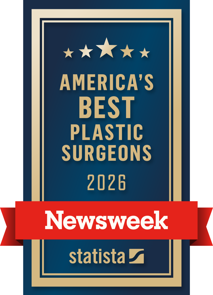 Newsweek America's Best Plastic Surgeons 2026 award badge with five stars