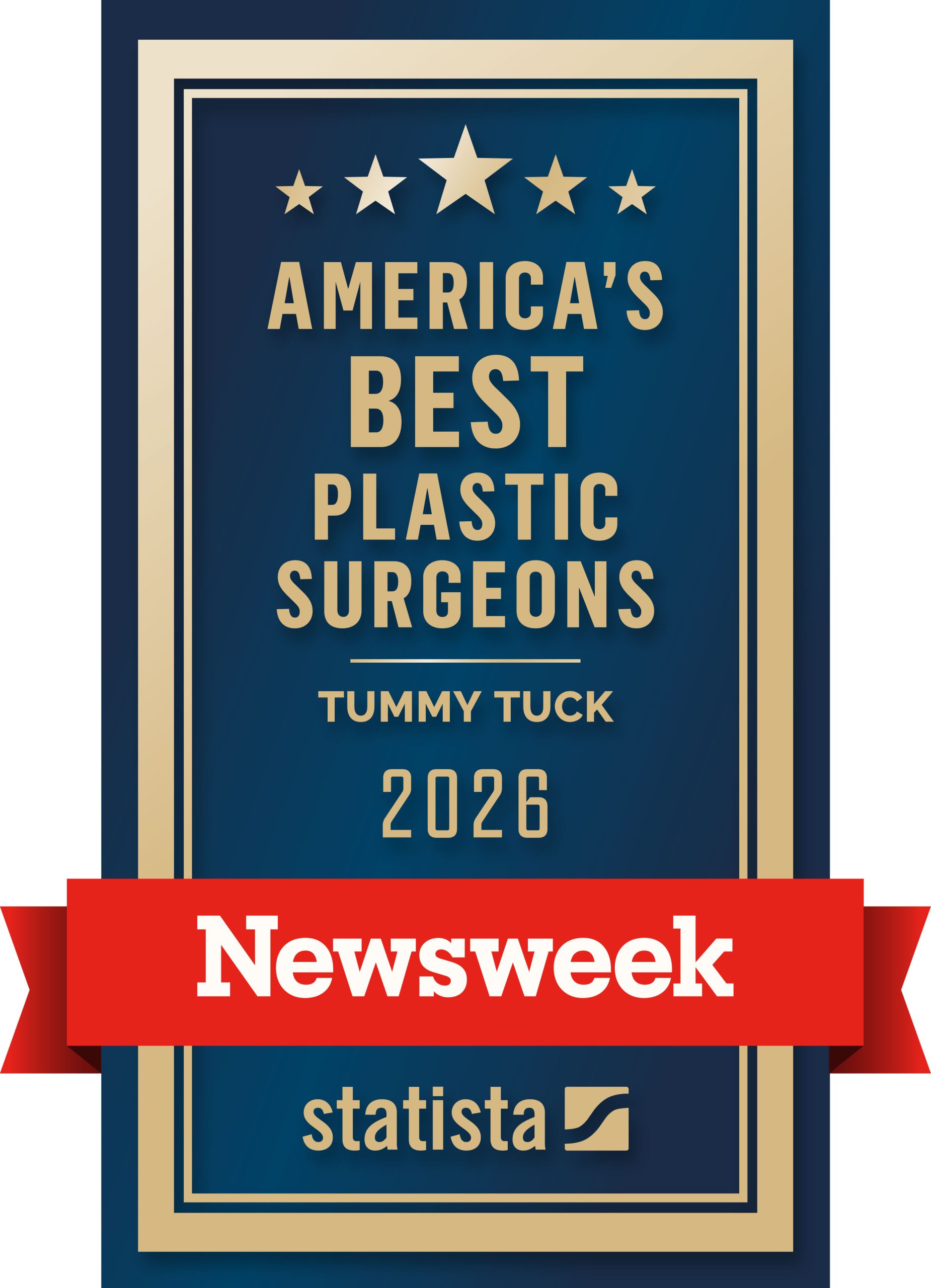 Newsweek America's Best Plastic Surgeons award badge for Tummy Tuck 2026