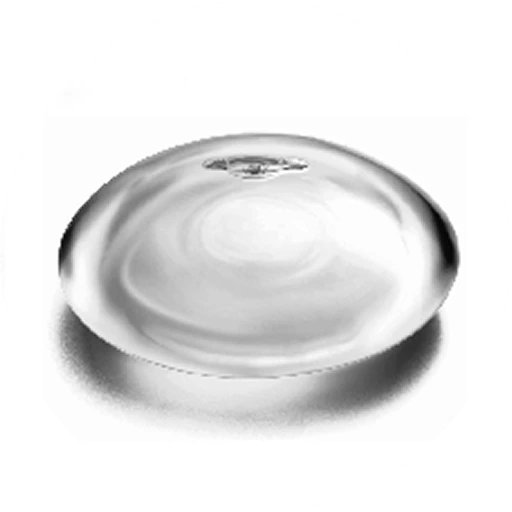 Silicone breast implant with smooth surface and fill port visible