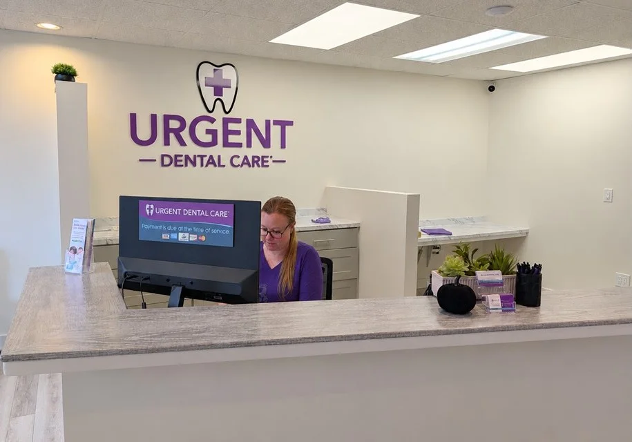 Front desk and reception at Urgent Dental Care in Henrietta, NY