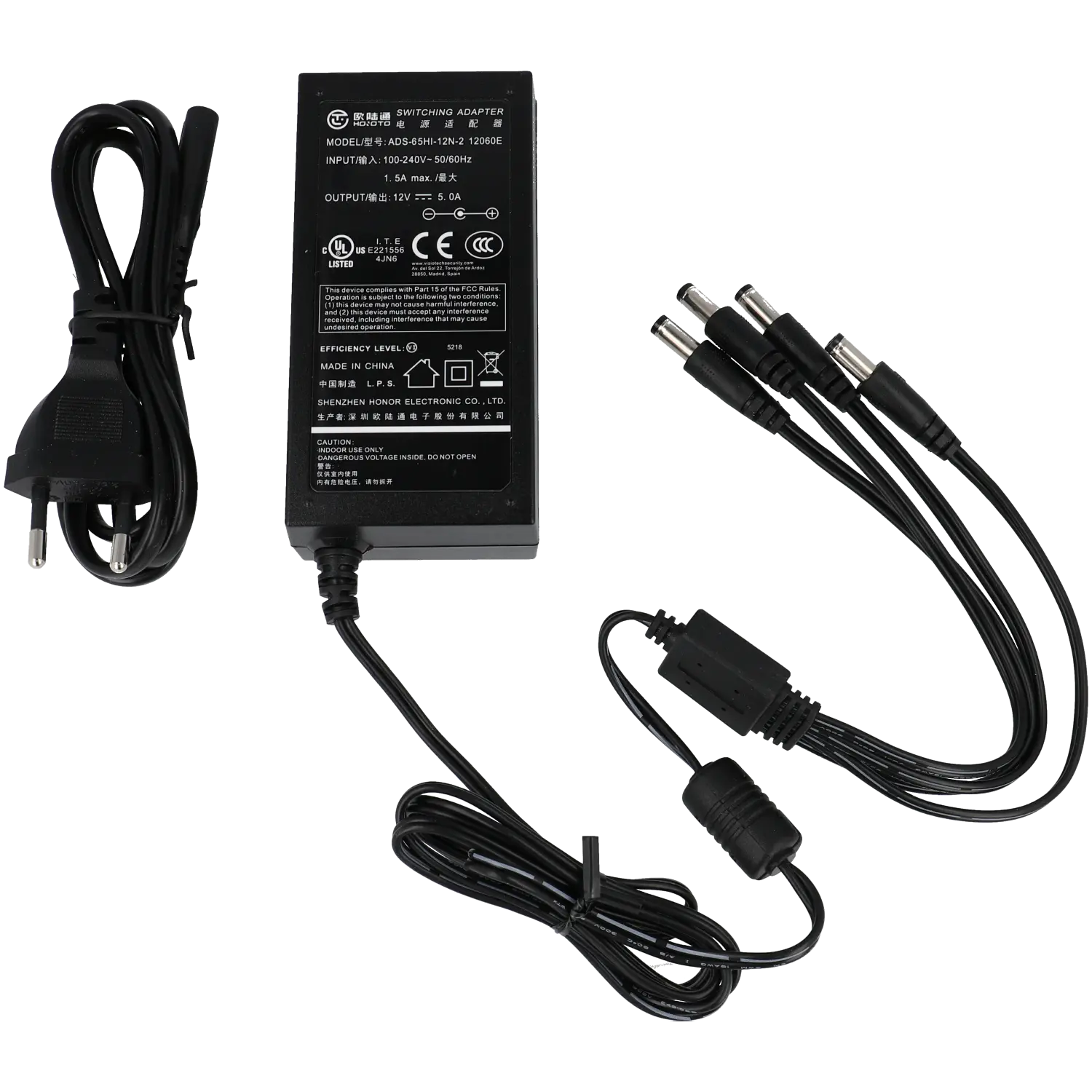Fonte de Alimentação Movok VK-12VDC5A-4OUT 12V 5A 4 Saídas Jack