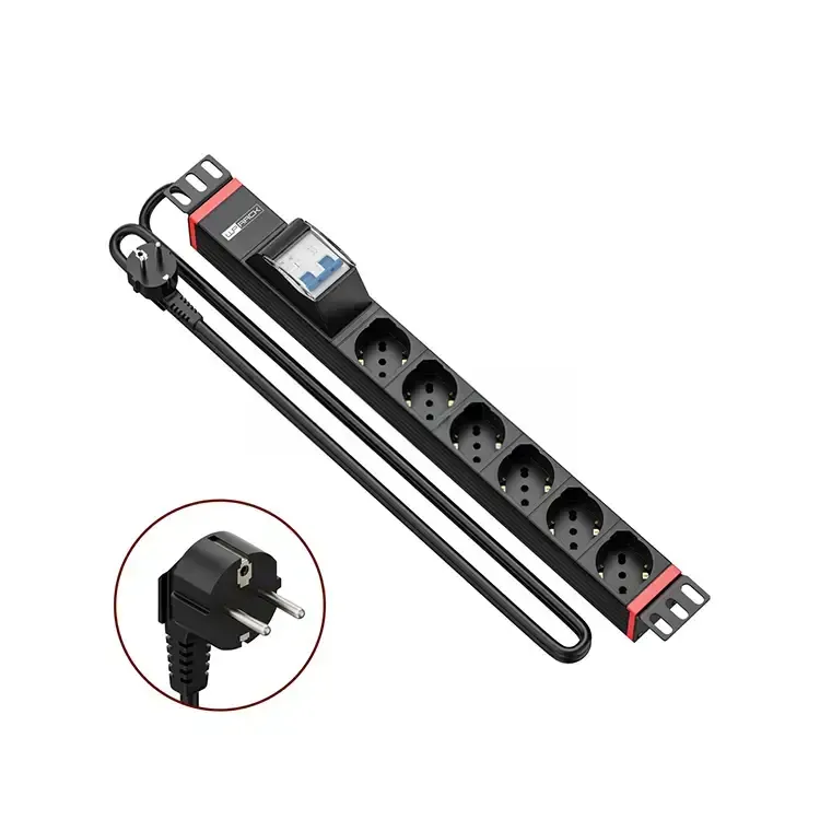 Regua PDU 6 Tomadas Schuko C/ Disjuntor Magnetotermico, Cabo 1,8 Mts.