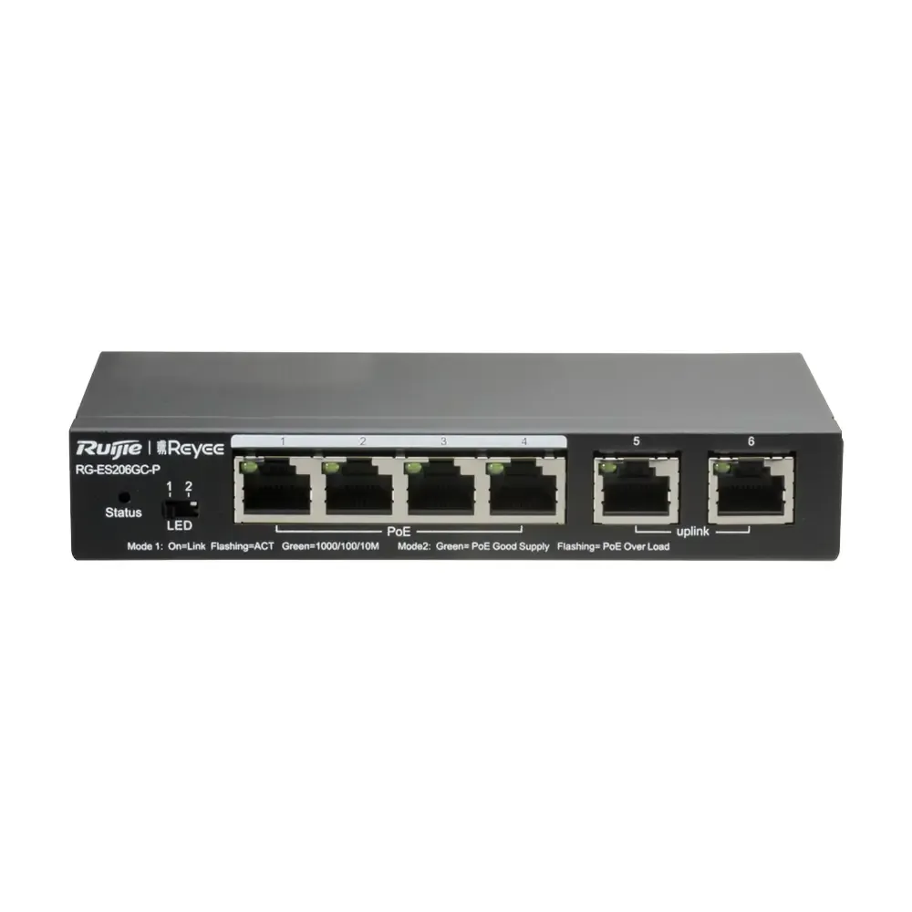Reyee RG-ES206GC-P - Switch de Desktop Gerenciável com 4 Portas PoE/PoE+ e 2 Portas Uplink