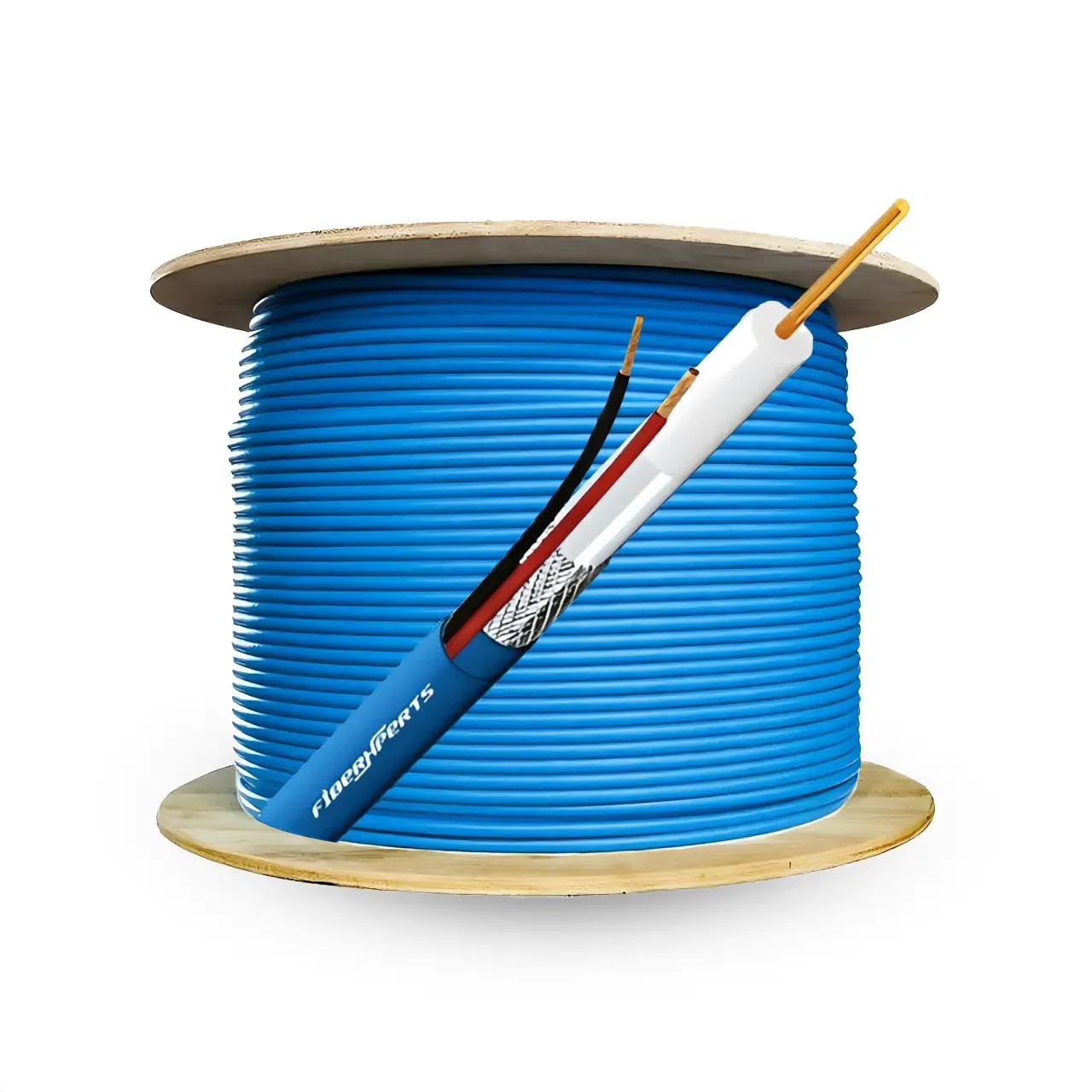 Cabo Micro Coaxial HD Low Loss 3.5mm + Alimentação 2 x 0,50mm² LSZH (Azul) (Rolo 500 Mts.)
