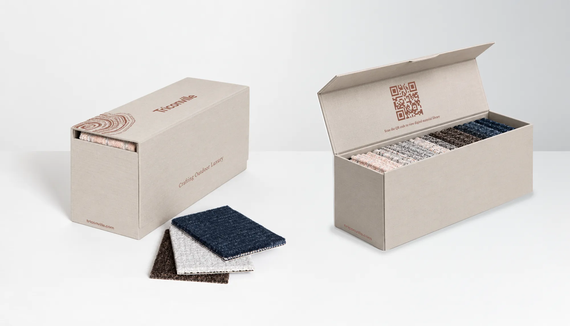 Triconville swatch boxes with fabric samples
