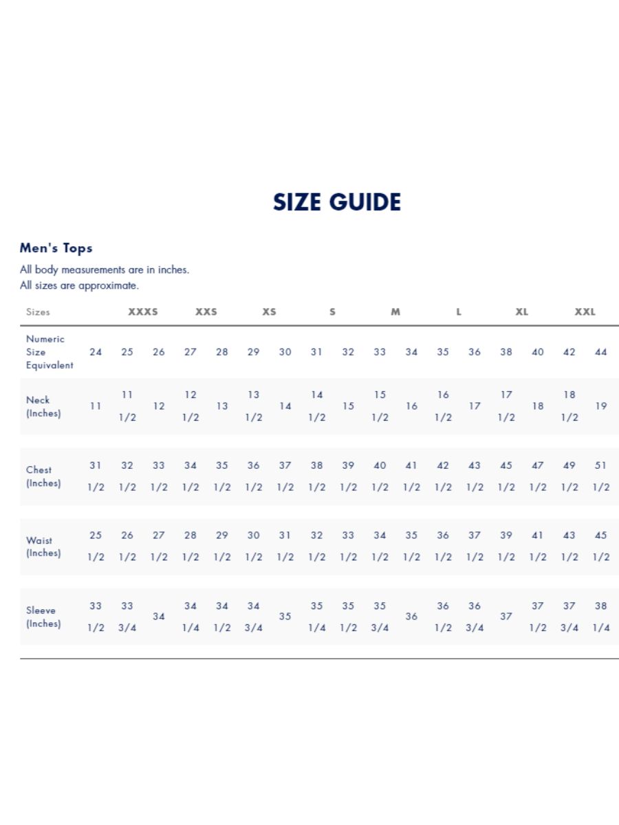 Size guide Men's Top