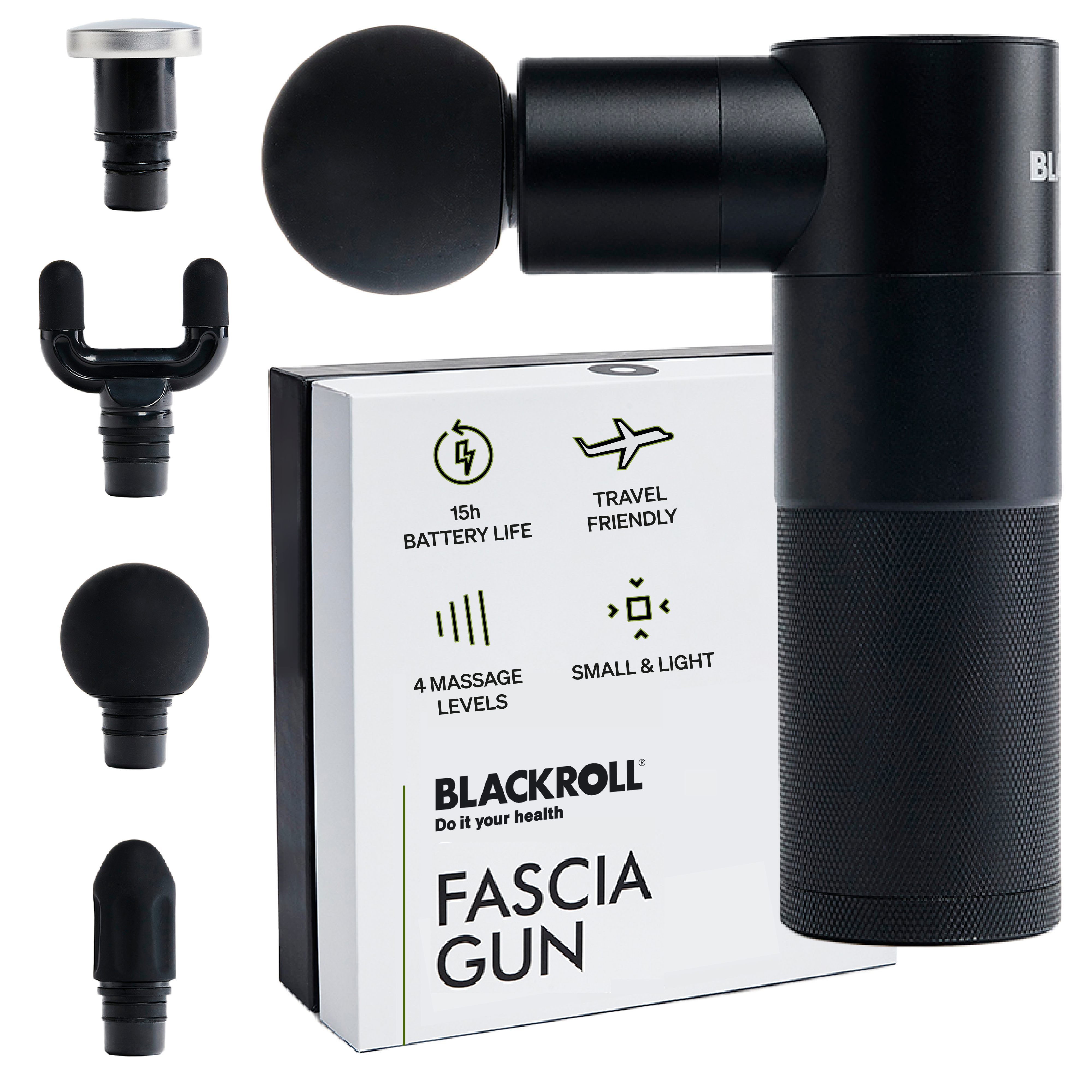 BLACKROLL® FASCIA GUN premium massage gun 4 attachments-