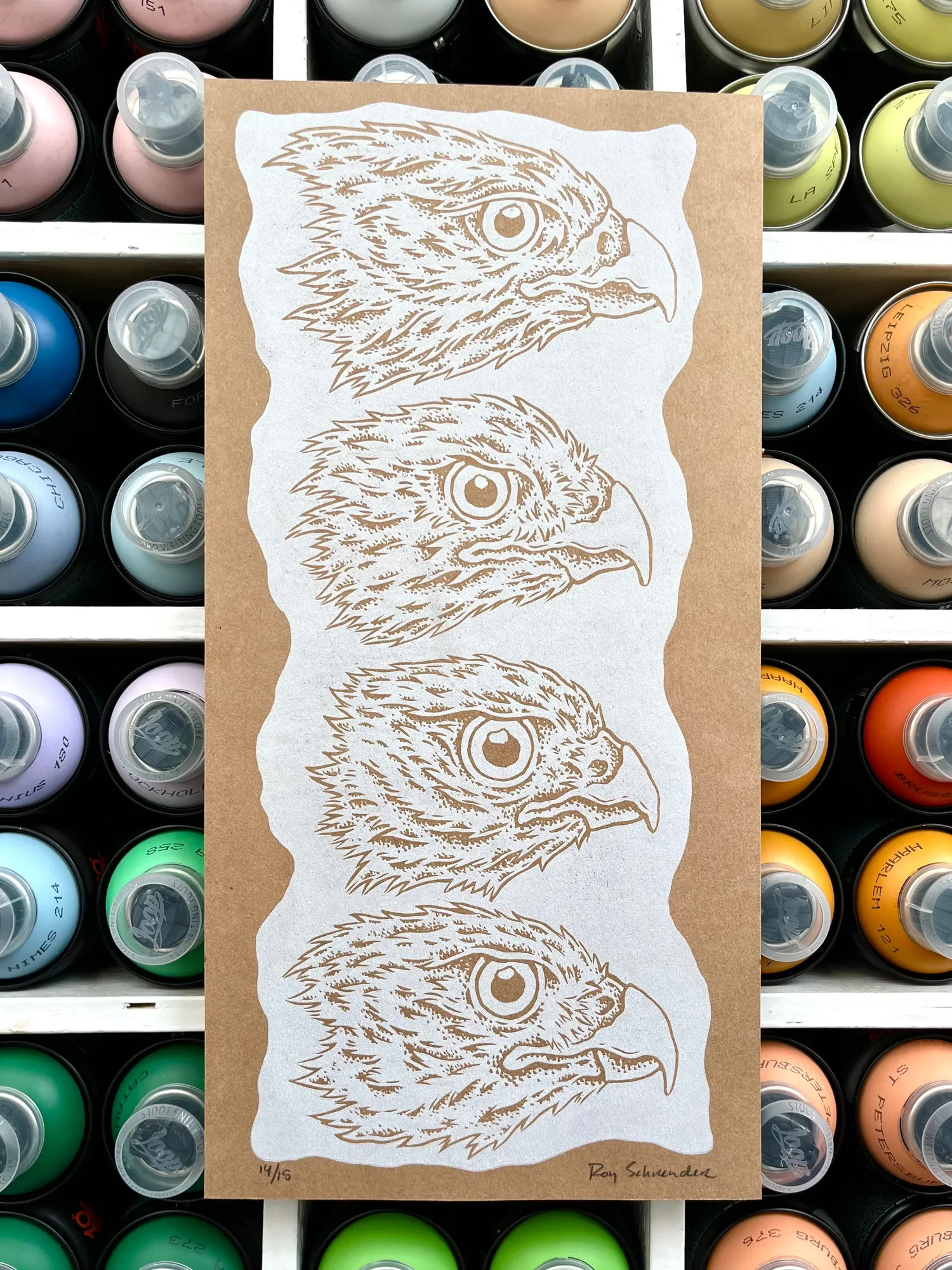 Birds Of Prey - Linoleum cut